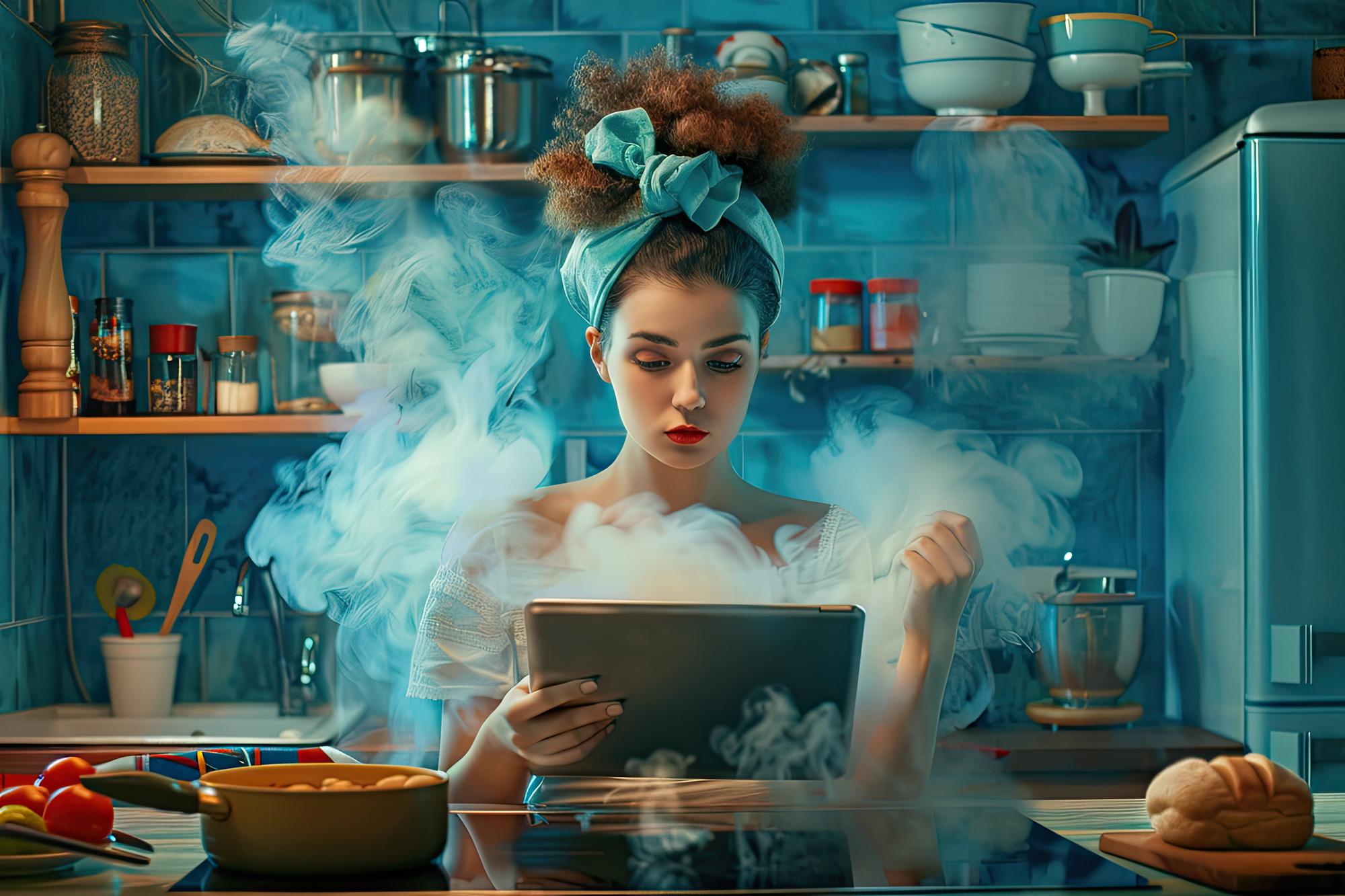 Contatto: persona al computer con ricette digitali